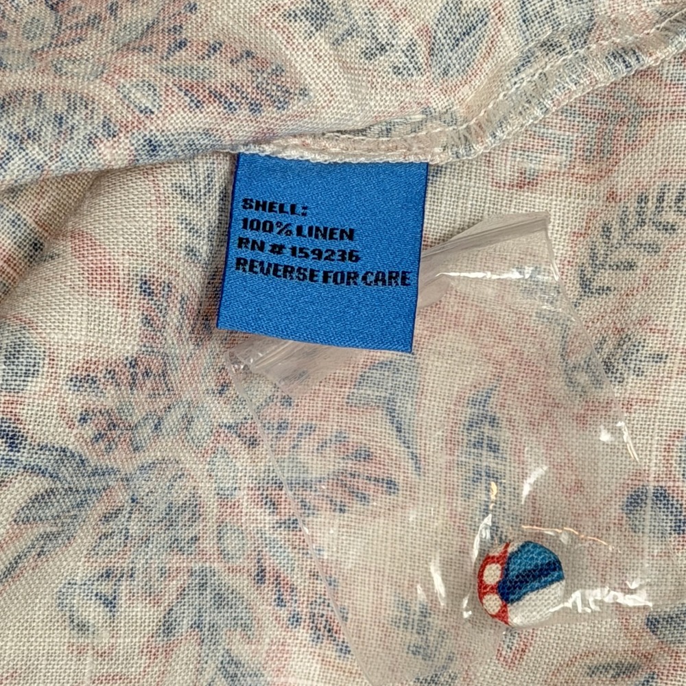 J.McLaughlin Nylee Dress Womens Medium Linen Blue Pink Floral Shift Split Neck - Picture 8 of 10